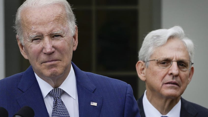 President Biden and Attorney General Merrick Garland in the Rose Garden of the White House on May 13, 2022. (Drew Angerer/Getty Images)