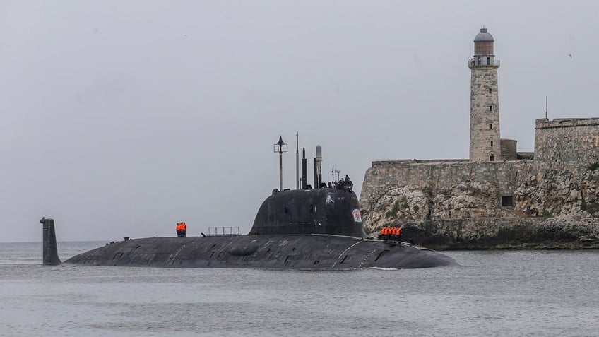 Russia's Kazan nuclear-powered submarine arrives at the port of Havana on Wednesday. A fleet of Russian warships reached Cuban waters on Wednesday ahead of planned military exercises in the Caribbean.