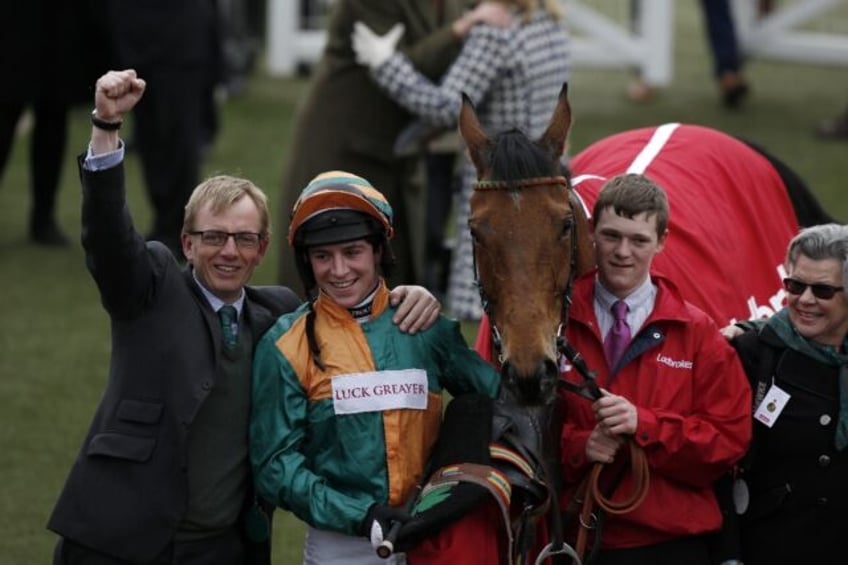 Gavin Sheehan (2nd L) said he was gobsmacked in winning his first King George VI Chase on Hewick