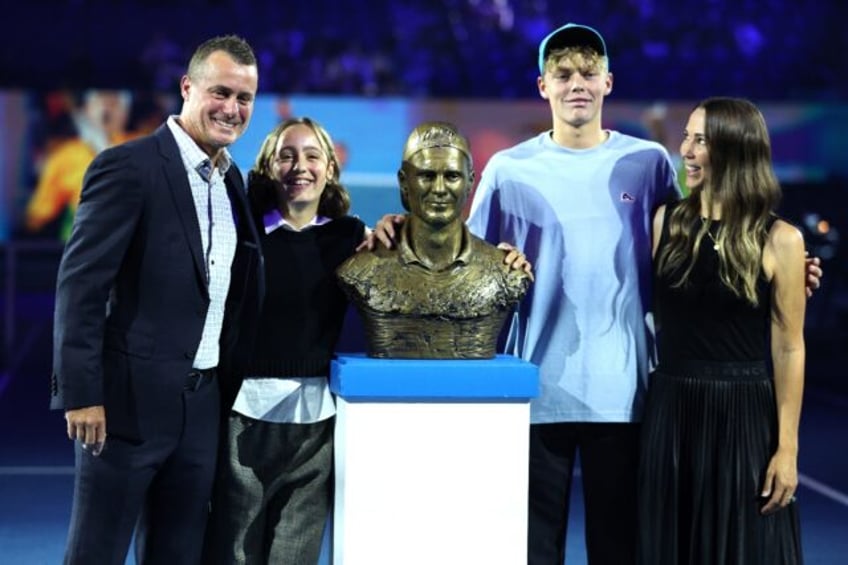 Cruz Hewitt (2nd R), son of former world number one Lleyton Hewitt (L), failed to get thro