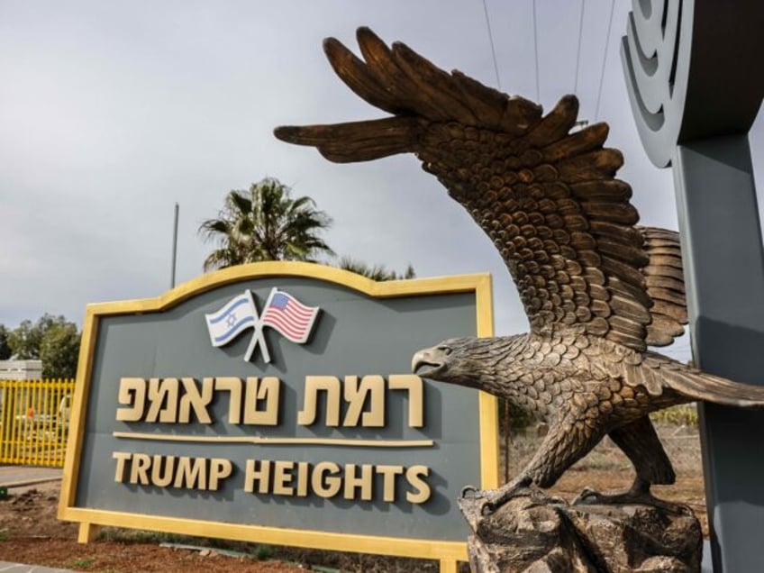 This picture shows the entrance to 'Trump Heights' an Israeli settlement buit af