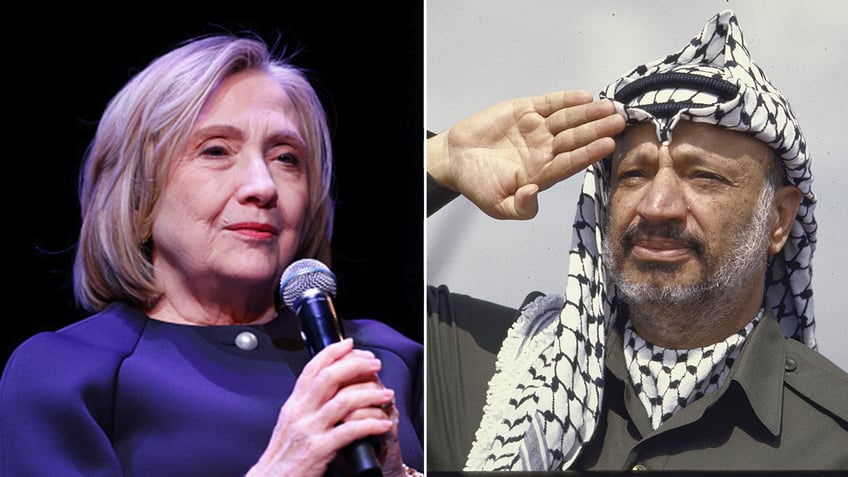 Hillary Clinton and Yasser Arafat split image