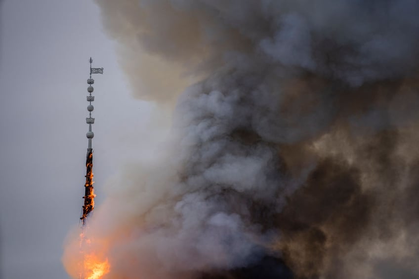 historic artworks rushed into streets as one of copenhagens oldest buildings burns