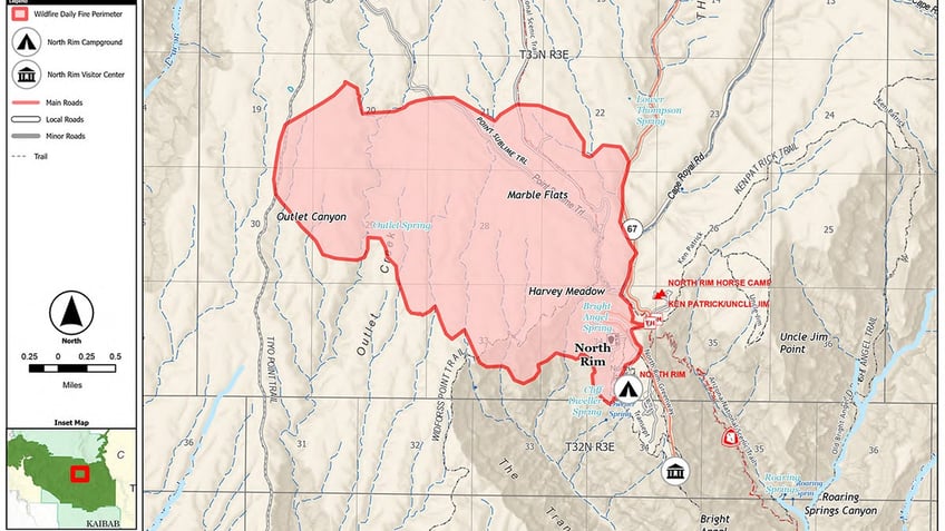 map showing burn area of Dragon Bravo Fire