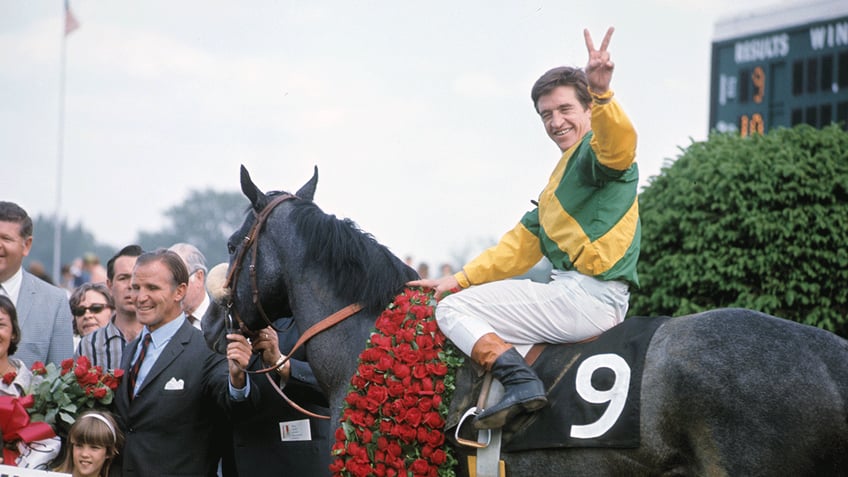 Dancer's Image and jockey Bobby Ussery at the 1968 Kentucky Derby