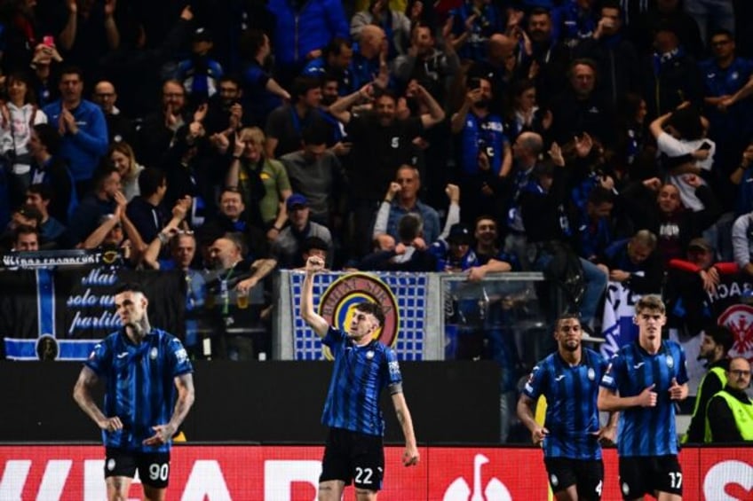 Matteo Ruggeri celebrates his goal which helped take Atalanta to the Europa League final