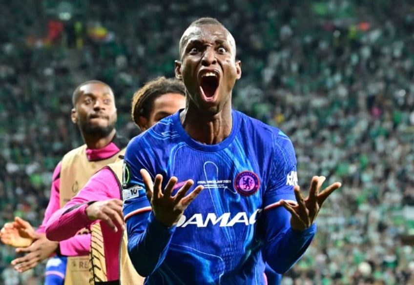 Chelsea's Nicolas Jackson celebrates scoring against Real Betis in the UEFA Conference Lea