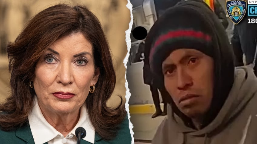 Split image of Kathy Hochul and NYC suspect