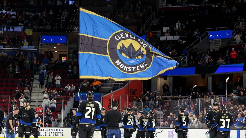 Cleveland Monsters flag on ice