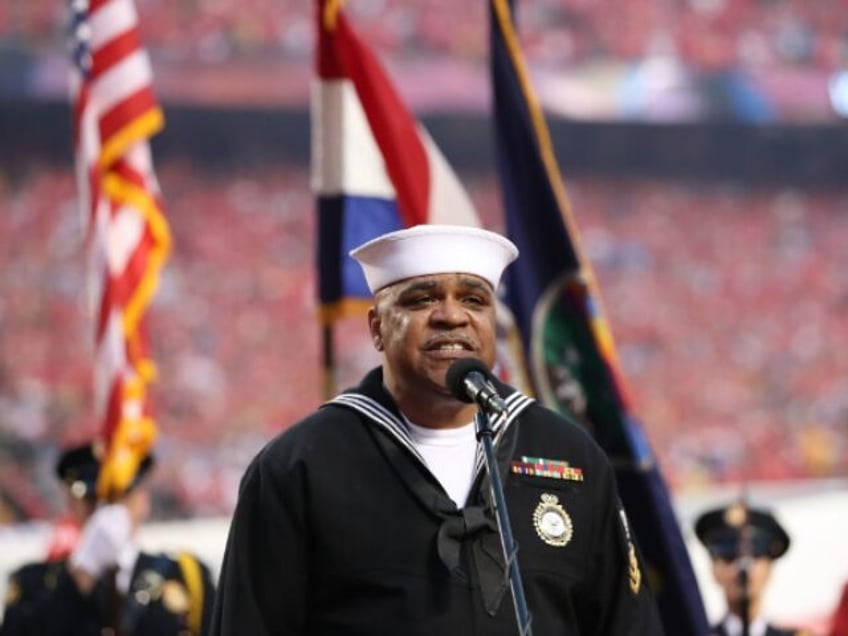 KANSAS CITY, MO - SEPTEMBER 15: Retired Navy Petty Officer Generald Wilson sings the natio