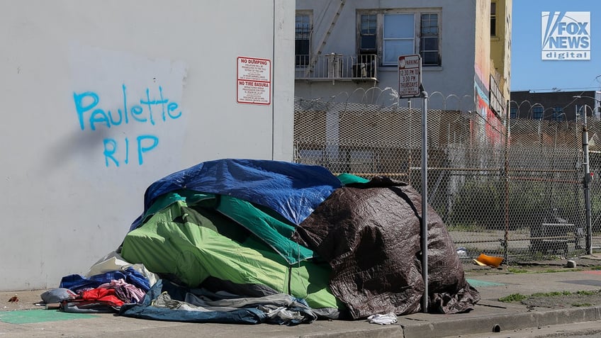 Homeless encampments line the streets in Oakland, California