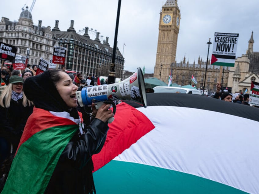 LONDON, ENGLAND - APRIL 17: Hundreds of people join the pro-Palestine Stop Arming Israel p