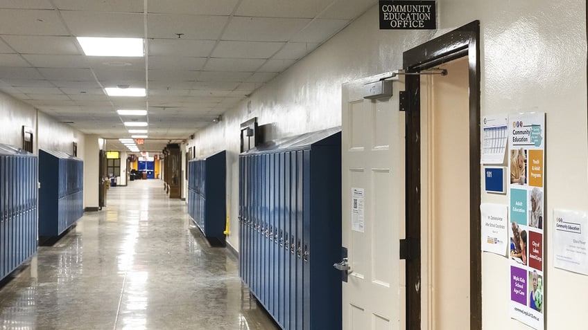 Empty classroom halls in public school