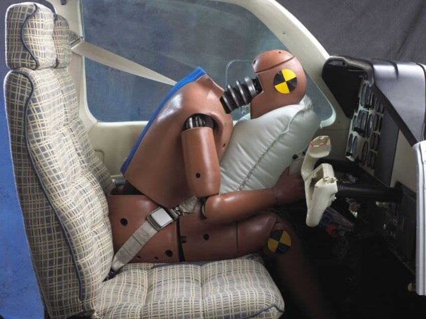 A deployment of the AmSafe seatbelt airbag in a simulated dynamic crash test. Photo courtesy of AmSafe. (Business Wire via AP)