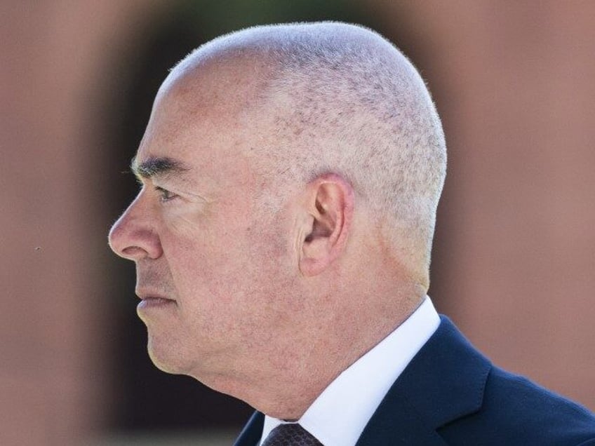 Homeland Security Secretary Alejandro Mayorkas speaks during a press conference announcing investment of Inflation Reduction Act funds at the St. Elizabeths Department of Homeland Security campus on Thursday, Aug. 17, 2023, in Washington. (Nathan Howard/AP)