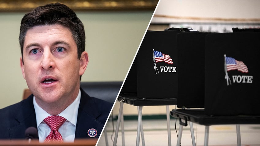 Rep. Bryan Steil, voting booth split image