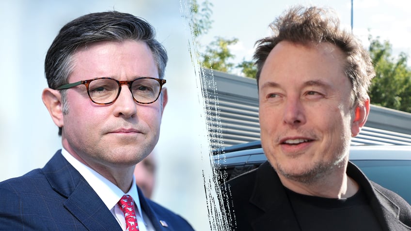 Speaker Mike Johnson and Elon Musk split image