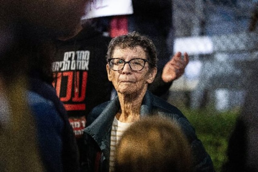 Freed Israeli hostage Yocheved Lifshitz, 85, takes part in a protest outside the defence ministry in Tel Aviv earlier this week