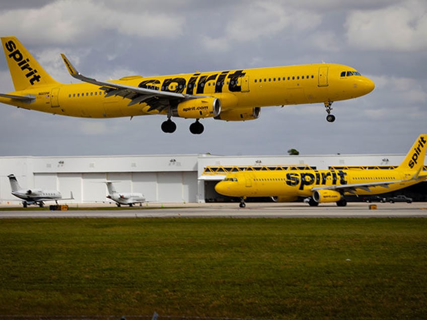 Spirit Airlines airplanes at Fort Lauderdale-Hollywood International Airport (FLL) in Fort Lauderdale, Florida, US, on Tuesday, Oct. 24, 2023. Spirit Airlines Inc. is scheduled to release earnings figures on October 26. Photographer: Eva Marie Uzcategui/Bloomberg via Getty Images