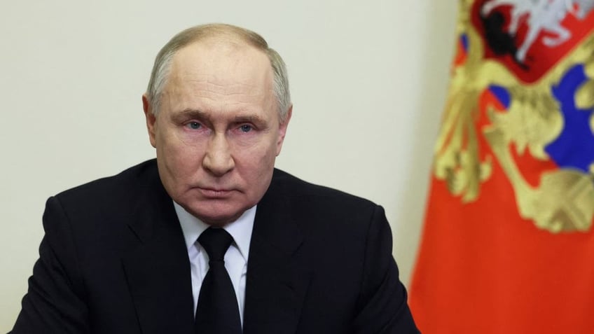 Russian President Vladimir Putin delivers his address to the nation in Moscow on March 23, 2024