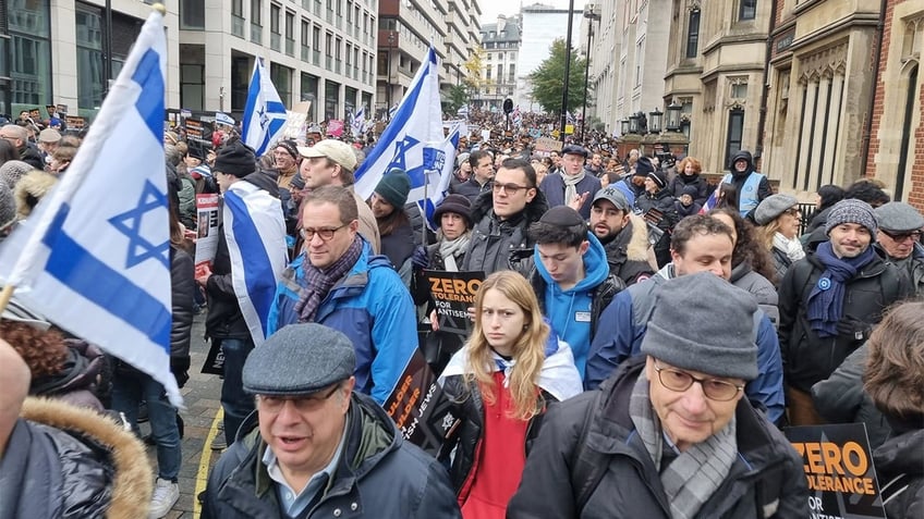 huge crowd fills streets of london in march against antisemitism support for israel