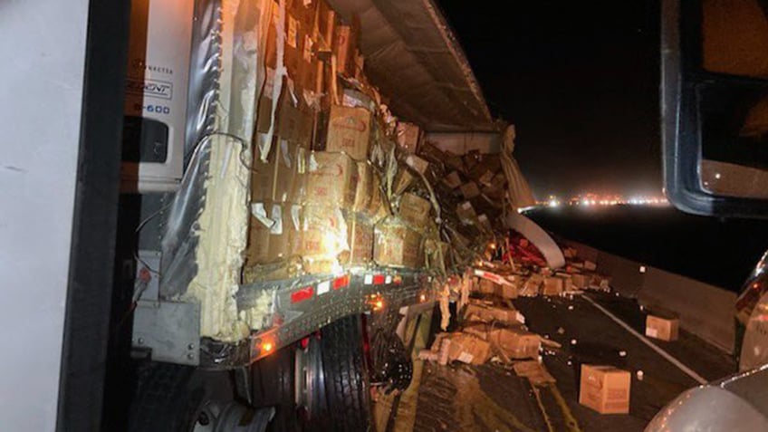 Semi truck spills eggs on highway