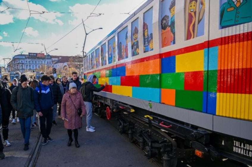 The life-sized Lego tram is made up of 1.8 million pieces