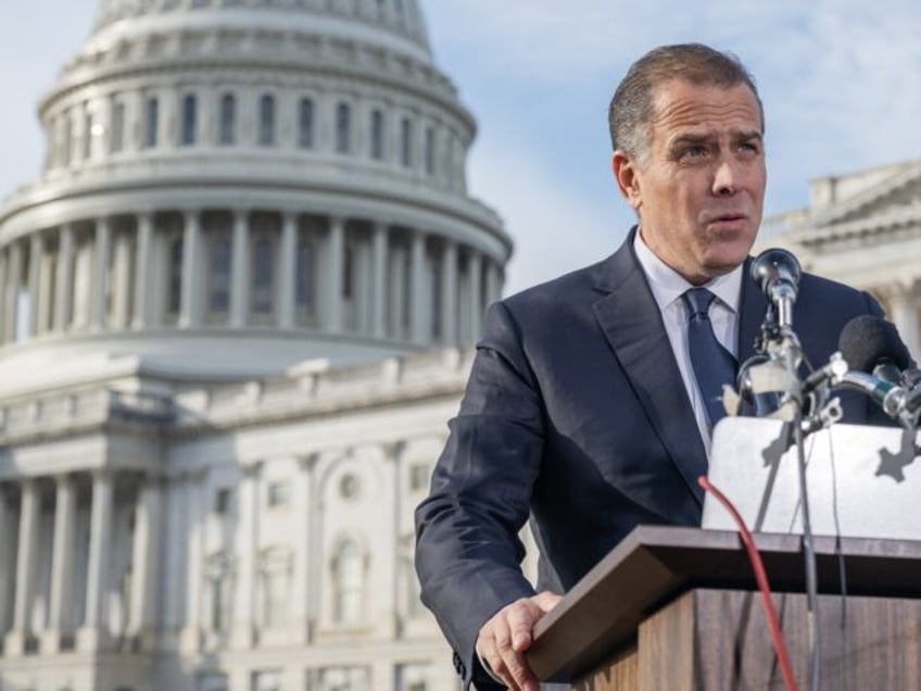 WASHINGTON, DC - DECEMBER 13: Hunter Biden gives a statement to media outlets regarding the House Oversight Committee investigation into his business interests outside of the U.S. Capitol in Washington, DC on December 13, 2023. (Photo by Craig Hudson for The Washington Post via Getty Images)