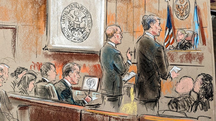 A court sketch depicts Hunter Biden’s federal trial in Wilmington, Delaware