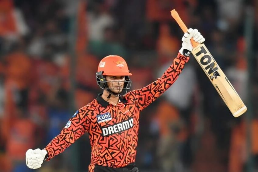 In the runs: Sunrisers Hyderabad's Abhishek Sharma celebrates after scoring his half-centu