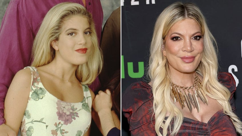 Tori Spelling then and now split