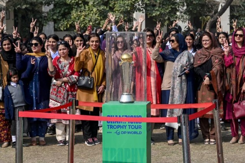 The ICC Champions Trophy on display in Lahore earlier in early February