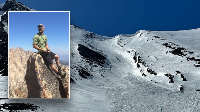 Split image of Terry and avalanche scene