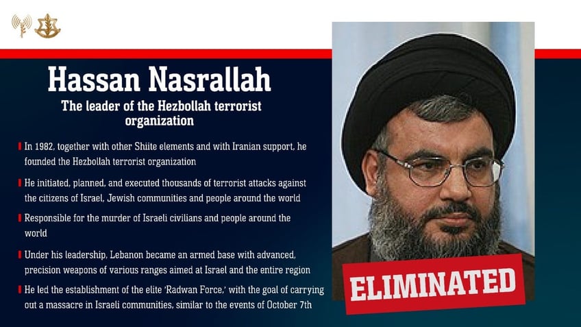 IDF profile picture showing Hezbollah terror chief Hassan Nasrallah who the IDF confirmed was killed in a strike on Friday.