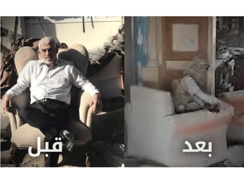 Yahya Sinwar before and after (Avichay Adraee / IDF / X)