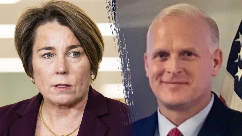Mass. governor at left; former migrant shelter director, right