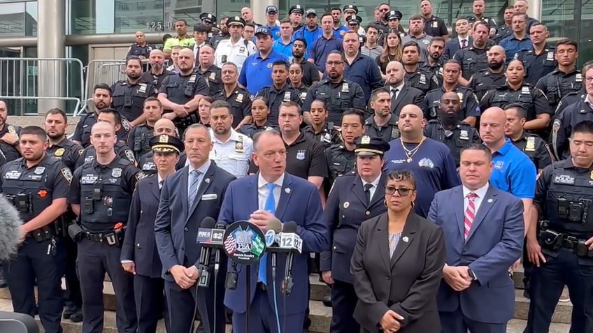 NYC PBA president outside the courthouse