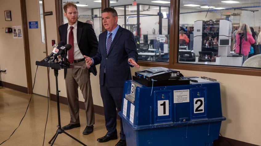 Maricopa voting machine on display at news conference