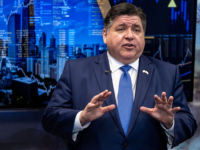 J.B. Pritzker, governor of Illinois, speaks during an interview in Chicago, Illinois, US, on Thursday, Feb. 23, 2023. Pritzker discussed paying down debt, the state getting a credit upgrade, crime, and Citadel's Ken Griffin moving his firm out of state. Photographer: Christopher Dilts/Bloomberg via Getty Images