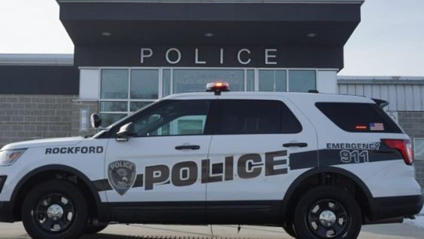 Rockford police car in front of station