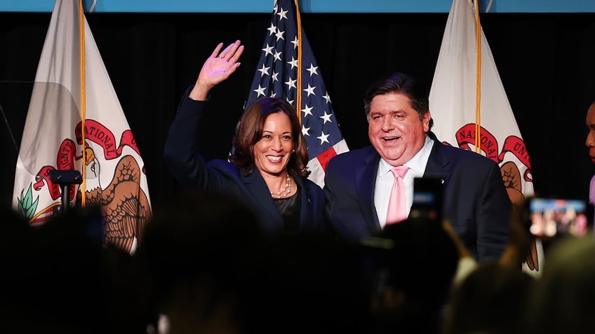 Illinois governor with VP Harris