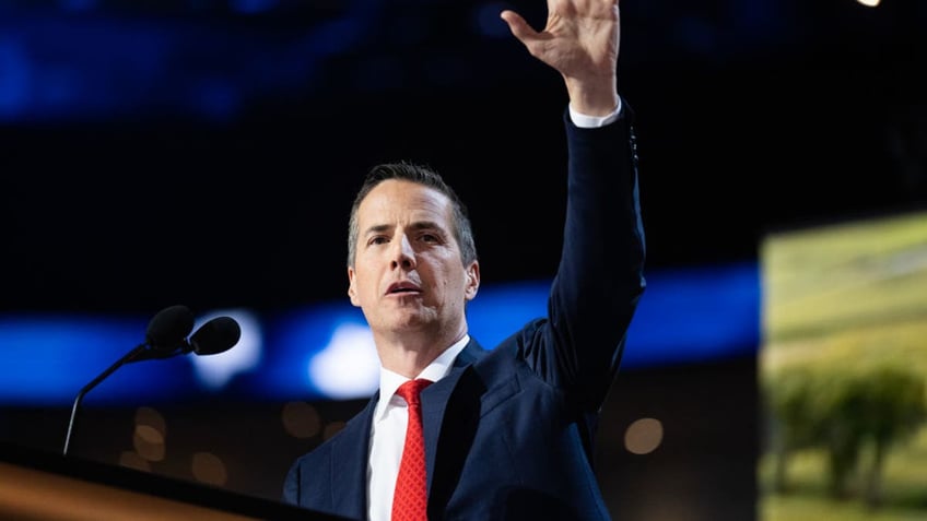 Bernie Moreno, Republican Senate candidate from Ohio, speaks in the Fiserv Forum on the second day of the Republican National Convention in Milwaukee, Wis., on Tuesday, July 16, 2024. (Tom Williams/CQ-Roll Call, Inc via Getty Images)