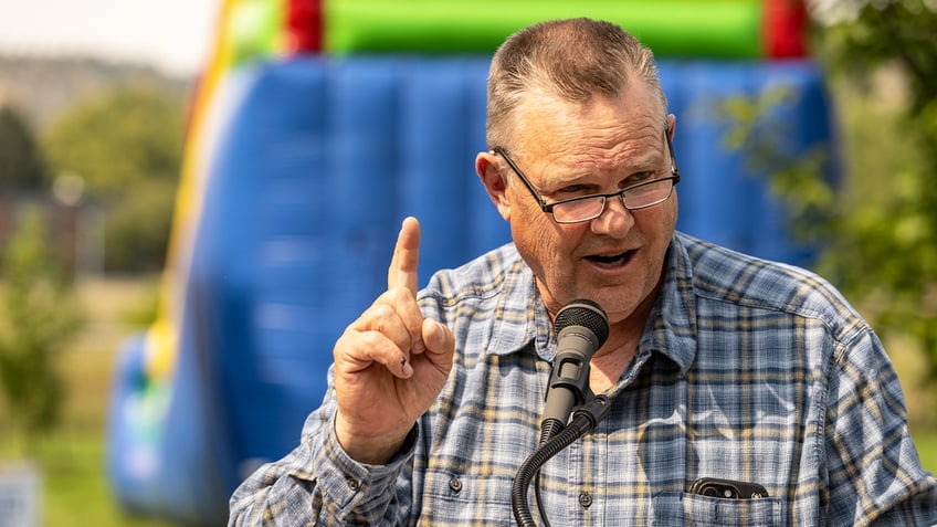 BILLINGS, MONTANA - SEPTEMBER 2: Montana Democratic Senator Jon Tester speaks to and visits with union members at a Labor Day campaign stop where he was presented with an award from the Alliance for Retired Americans on September 2, 2024 in Billings, Montana. (Photo by William Campbell/Getty Images)