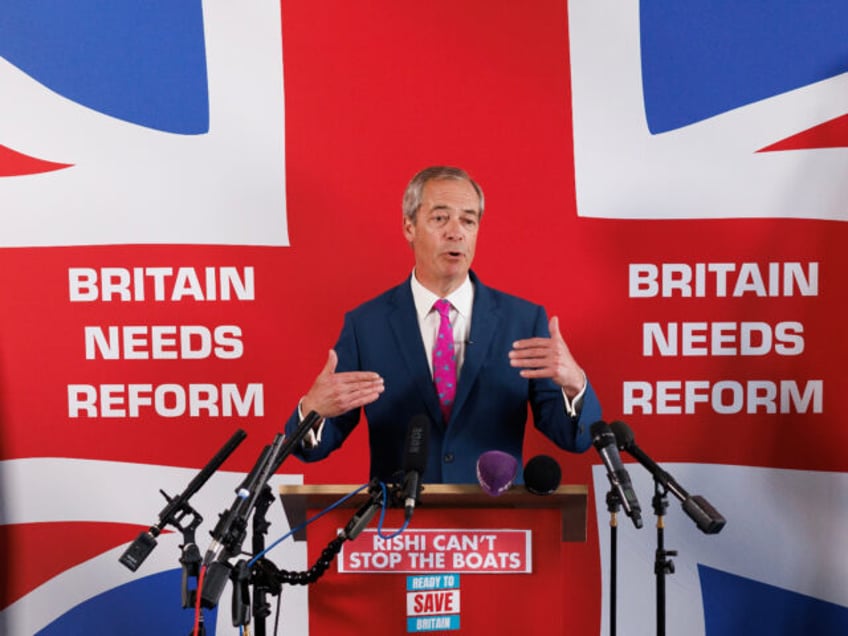 DOVER, ENGLAND - MAY 28: Nigel Farage speaks during a Reform UK event at the Royal Cinque