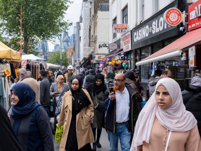 Street scene at Whitechapel Market on Whitechapel High Street on 12th June 2023 in London,