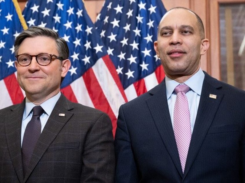 Speaker of the House Mike Johnson (R-LA (left) , and House Democratic Leader Hakeem Jeffri