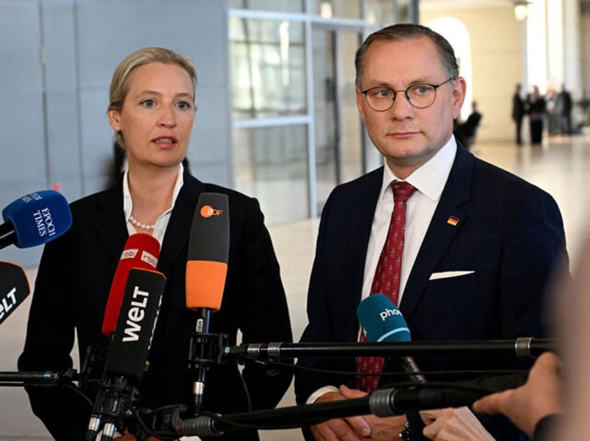 The co-leaders of the far-right Alternative for Germany (AfD) party Alice Weidel (L) and T