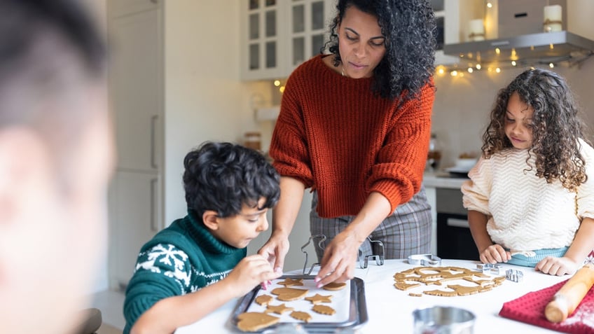 mother and children baking