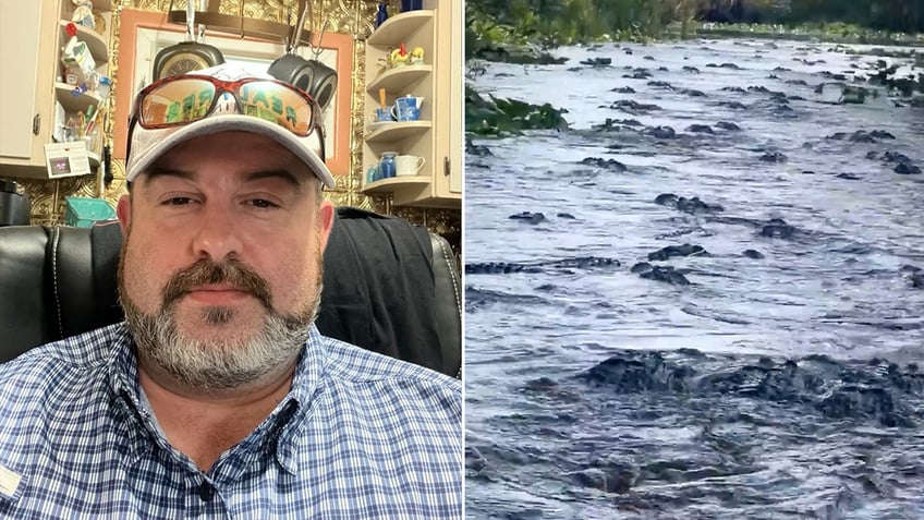 Marty Welch, left, navigated an alligator-infested canal in the Okefenokee Swamp.