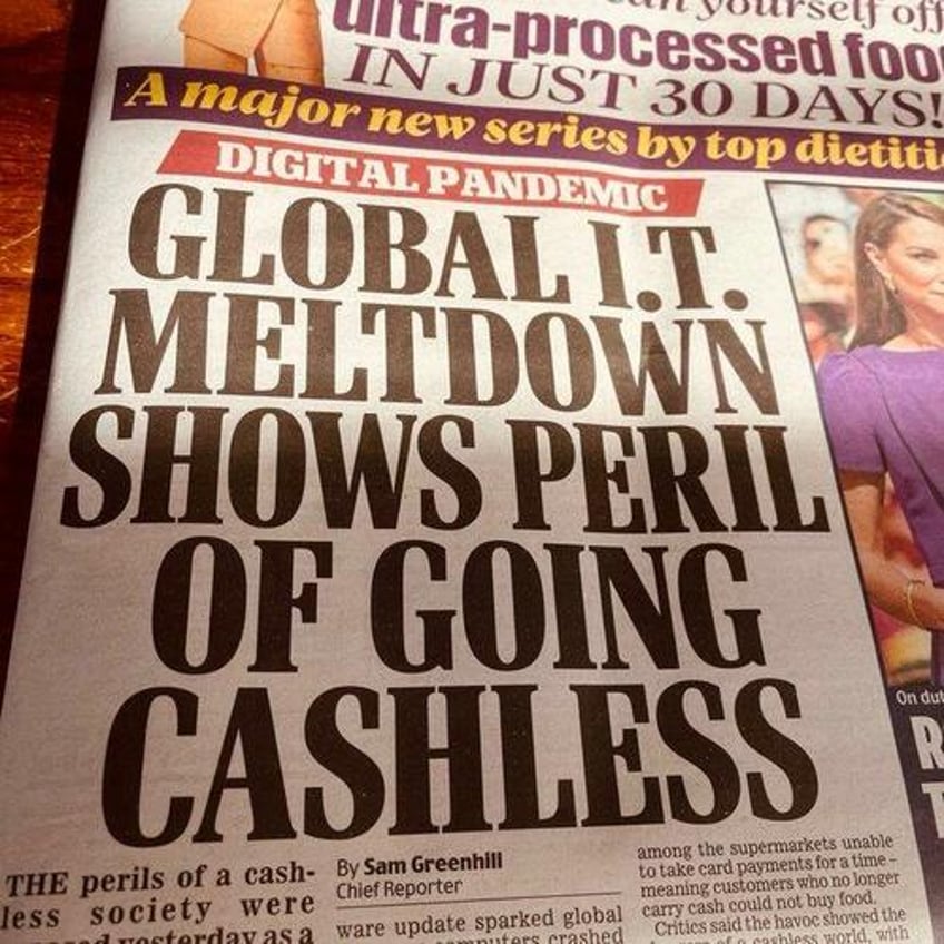 in historic shift british newspapers begin warning of perils of cashless society after global it outage